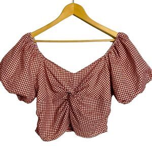 RABBIT ROSE Pouf Sleeve Smocked Twist Front Crop Blouse